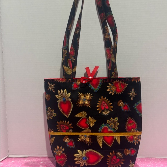 VALENTINE LITTKE QUEEN OF HEARTS HANDMADE SMALL REUSABLE TOTE BAG - Picture 2 of 3